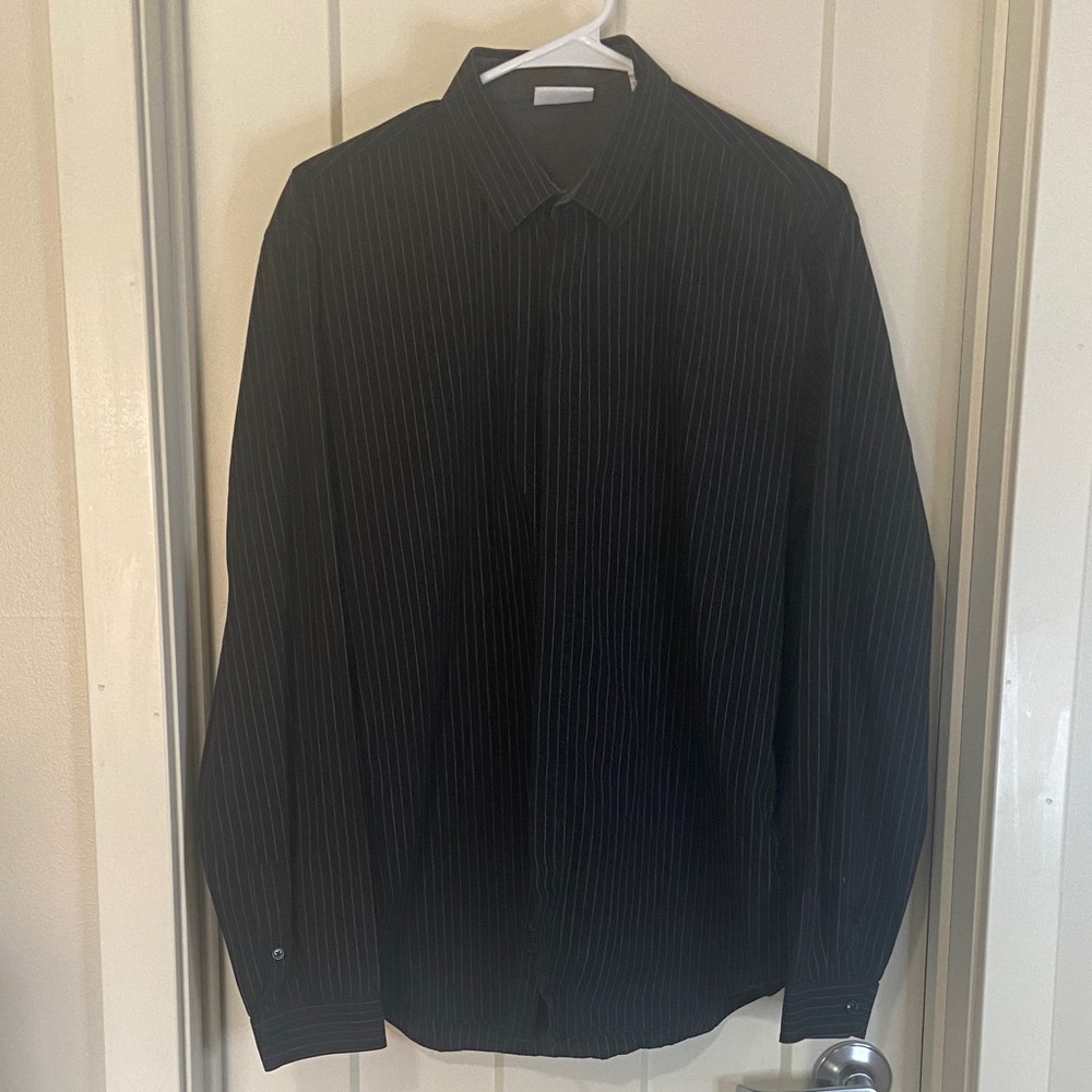 Calvin Klein Men's Black Pinstripe Dress Shirt